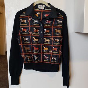 Hermes Horse Print Silk and Wool Women's Top XS
